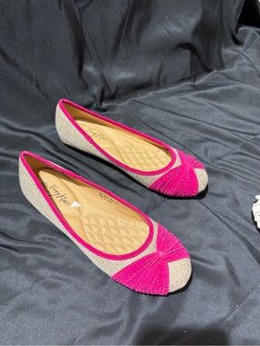 Tory Klein Hot Pink & Natural Woven Knot Toe Ballet Flats
